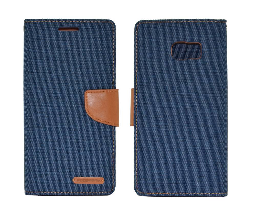 Θήκη Book Goospery Canvas Diary for Samsung SM-G928F Galaxy S6 Edge+ Σκούρο Μπλέ - Καφέ by Mercury