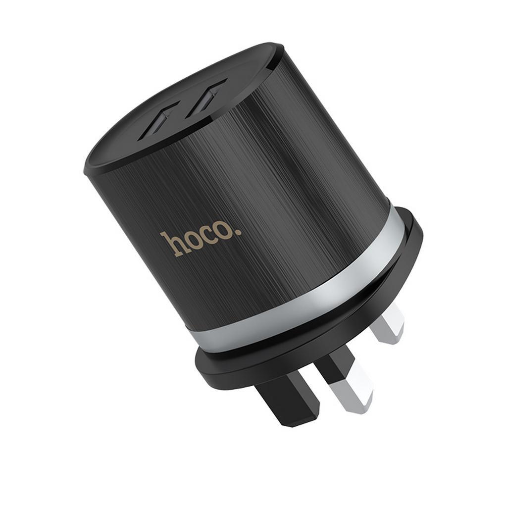 Φορτιστής Ταξιδίου Hoco C46 Luster Power Dual USB Fast Charging 5V/2.1A Μαύρος για πρίζα UK