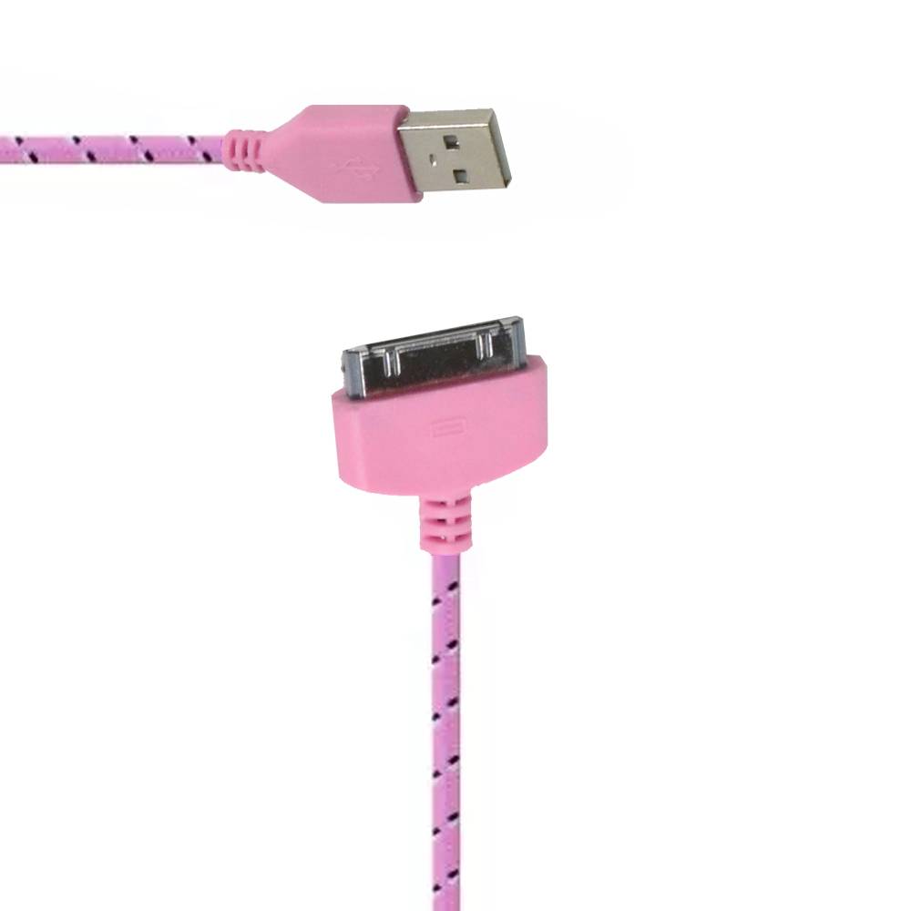 Καλώδιο σύνδεσης Κορδόνι Colour Stripes USB σε 30 pin για Apple iPhone 4/4S Ρόζ - Μαύρο (Συμβατό με όλες τις Αναβαθμίσεις iOS)