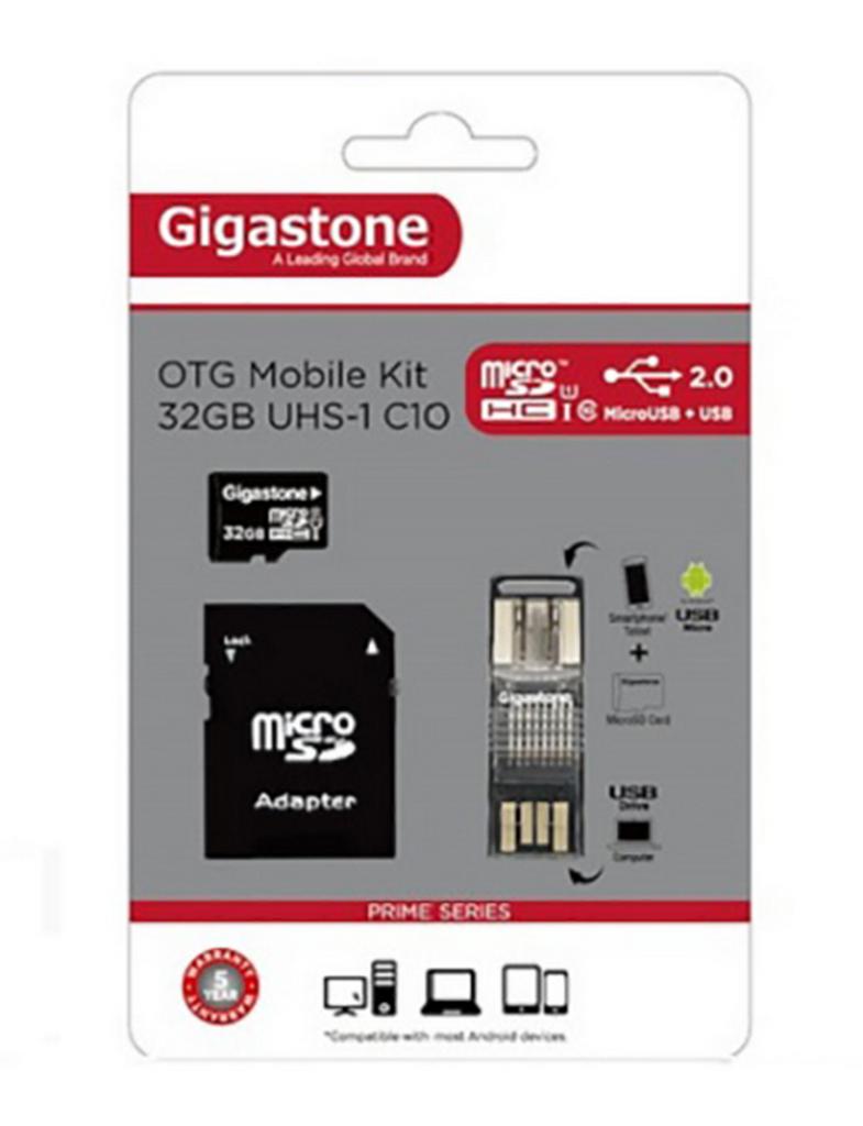 Κάρτα Μνήμης Gigastone MicroSDHC 32GB UHS-1 Class 10 Professional Series με SD Αντάπτορα + OTG Gigastone για Κάρτες Μνήμης Micro SD U102