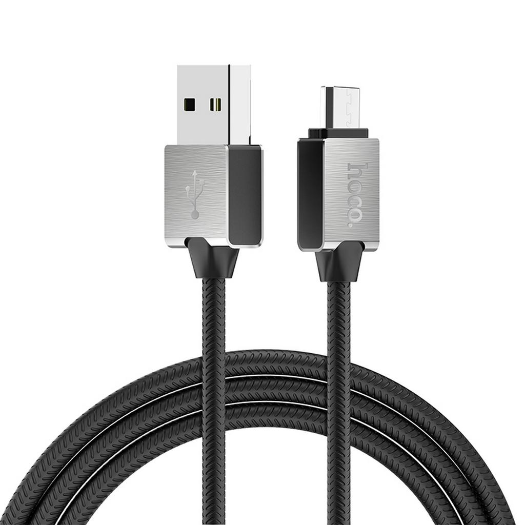 Καλώδιο σύνδεσης Κορδόνι Hoco U49 Refined Steel USB σε Micro-USB με Ενισχυμένες Μεταλλικές Επαφές 1.2 μ. Μαύρο