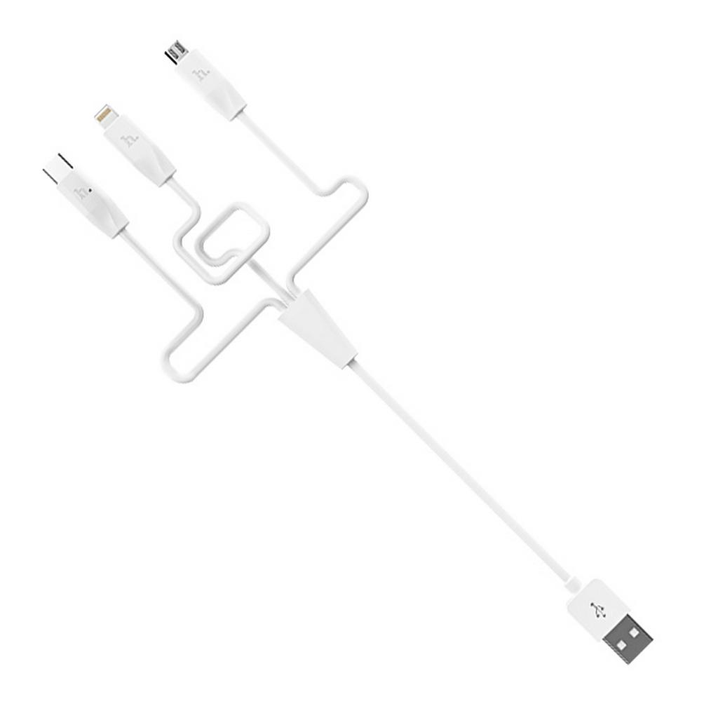 Καλώδιο σύνδεσης Hoco X1 3 σε 1 USB σε Micro-USB, Lightning, Type-C Λευκό 1,0 μ.