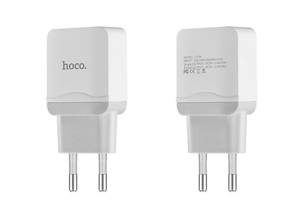 Φορτιστής Ταξιδίου Hoco C33A Superior Dual USB Fast Charging 5V 2.4A Λευκός