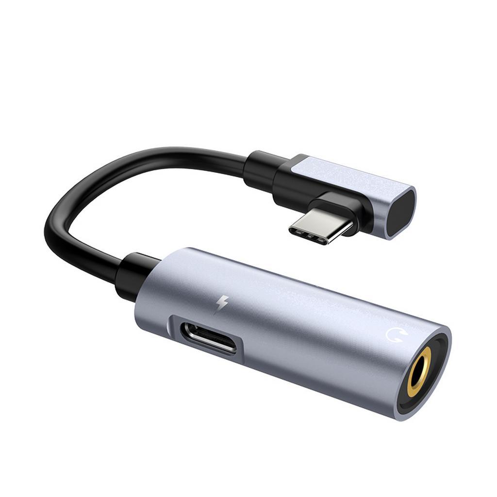 Αντάπτορας Hoco LS19 2 σε 1 Type-C σε Type-C Θηλυκό και 3.5 mm 1.5A Θηλυκό Γκρι