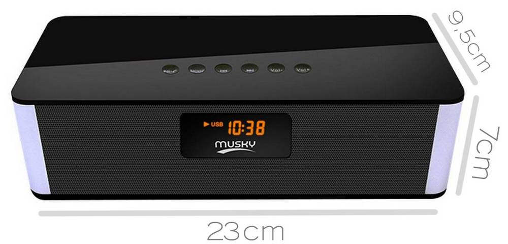 Φορητό Ηχείο Bluetooth Musky DY21L 2x4W με Ραδιόφωνο, Ξυπνητήρι, Audio-In, Ανοιχτή Ακρόαση και Υποδοχή USB