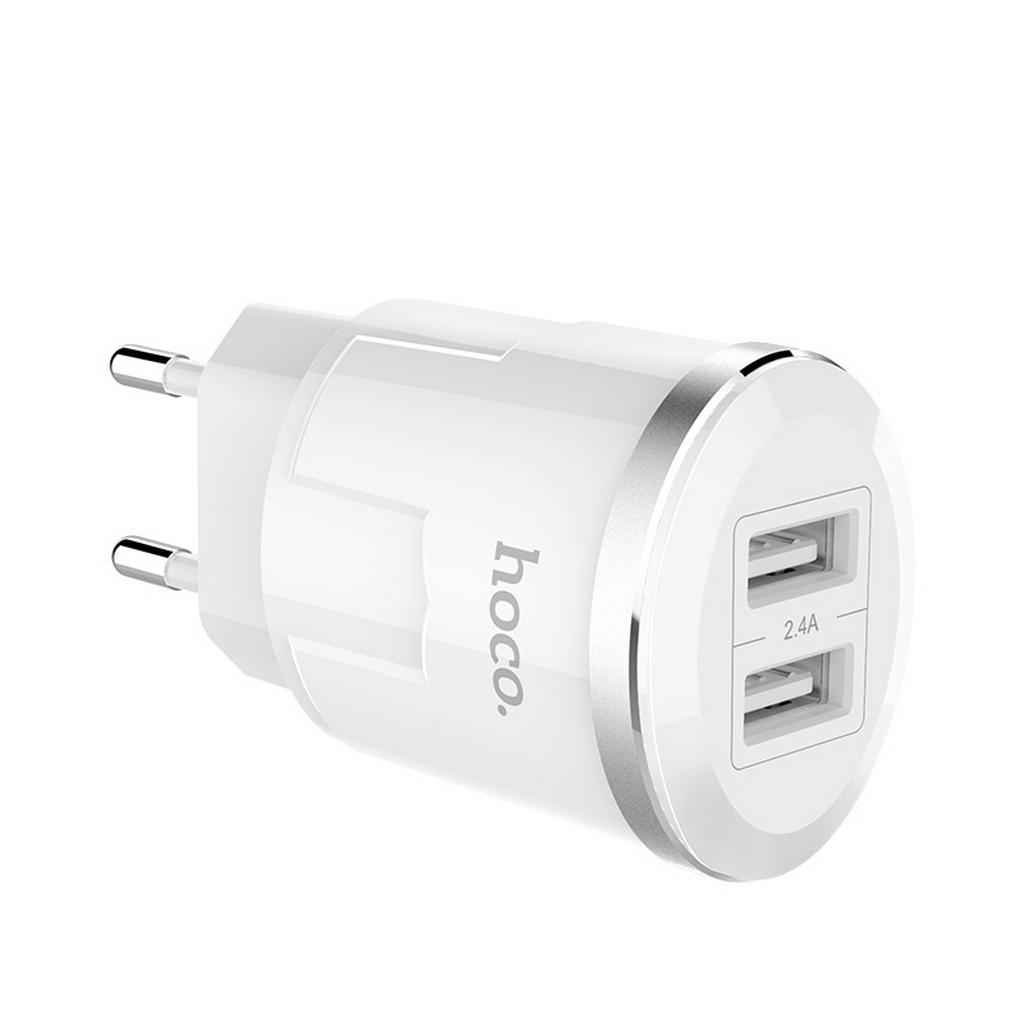 Φορτιστής Ταξιδίου Hoco C38A Thunder Power Dual USB Fast Charging 5V/2.4A 12W Λευκός