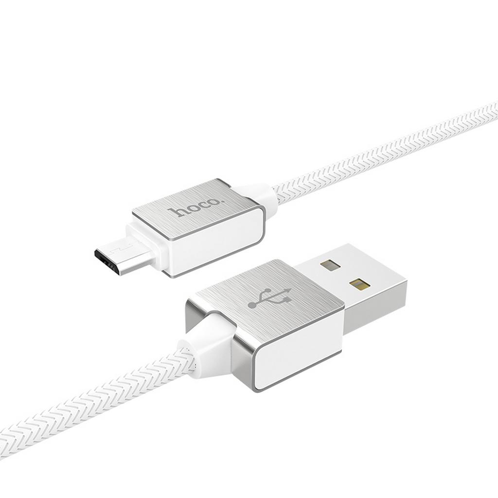 Καλώδιο σύνδεσης Κορδόνι Hoco U49 Refined Steel USB σε Micro-USB με Ενισχυμένες Μεταλλικές Επαφές 1.2 μ. Λευκό