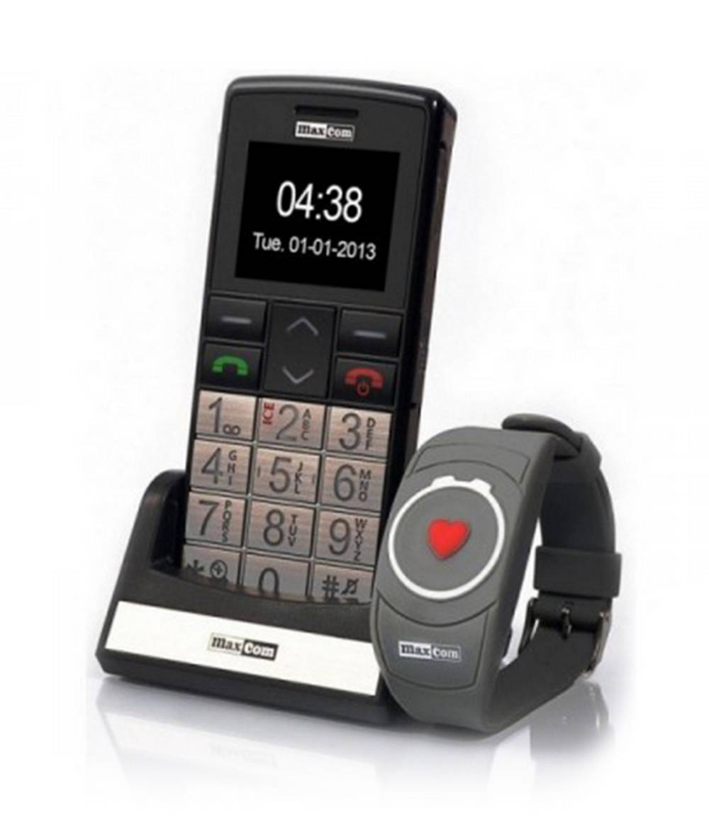 Maxcom MM715BB 1.8" με Ασύρματο Βραχιόλι SOS, Bluetooth, Μεγάλα Πλήκτρα, Ραδιόφωνο, Φακό και Πλήκτρο Έκτακτης Ανάγκης Μαύρο-Ασημί