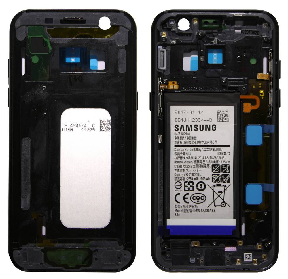 Μεσαίο Πλαίσιο Samsung SM-A320F Galaxy A3 (2017) με Μπαταρία και Πλήκτρα On/Off, Έντασης Μαύρο Original GH82-13667A