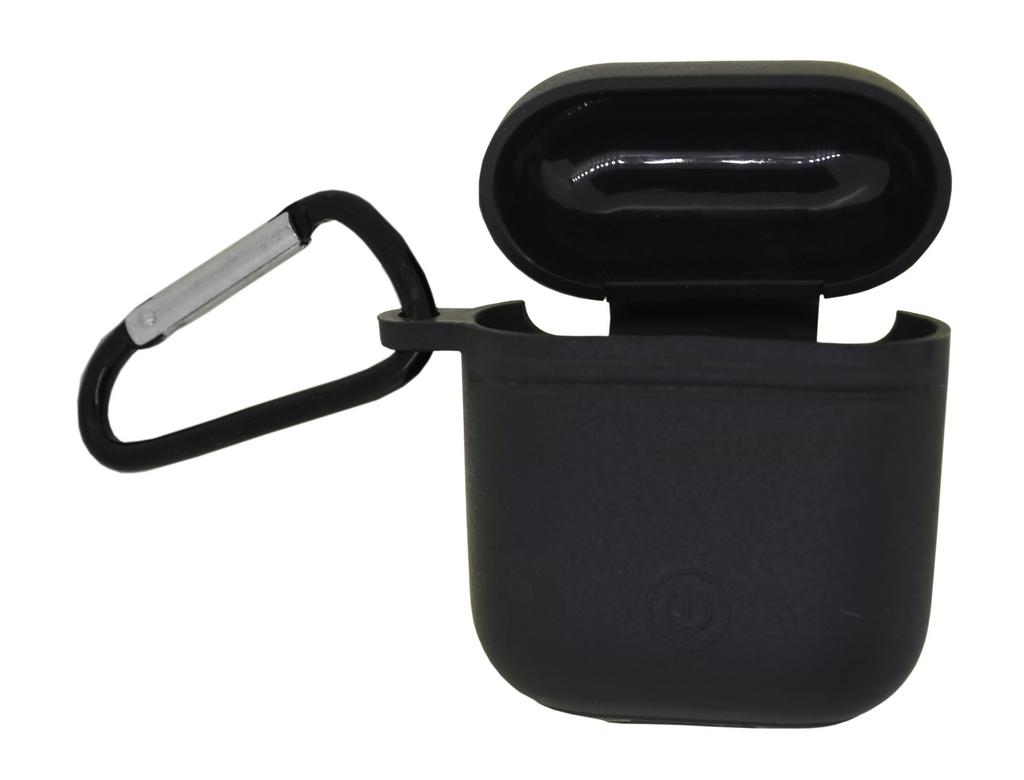 Θήκη Ancus Liquid Silicone Rubber για Airpods Μαύρη με Γάνζτο Μεταφοράς