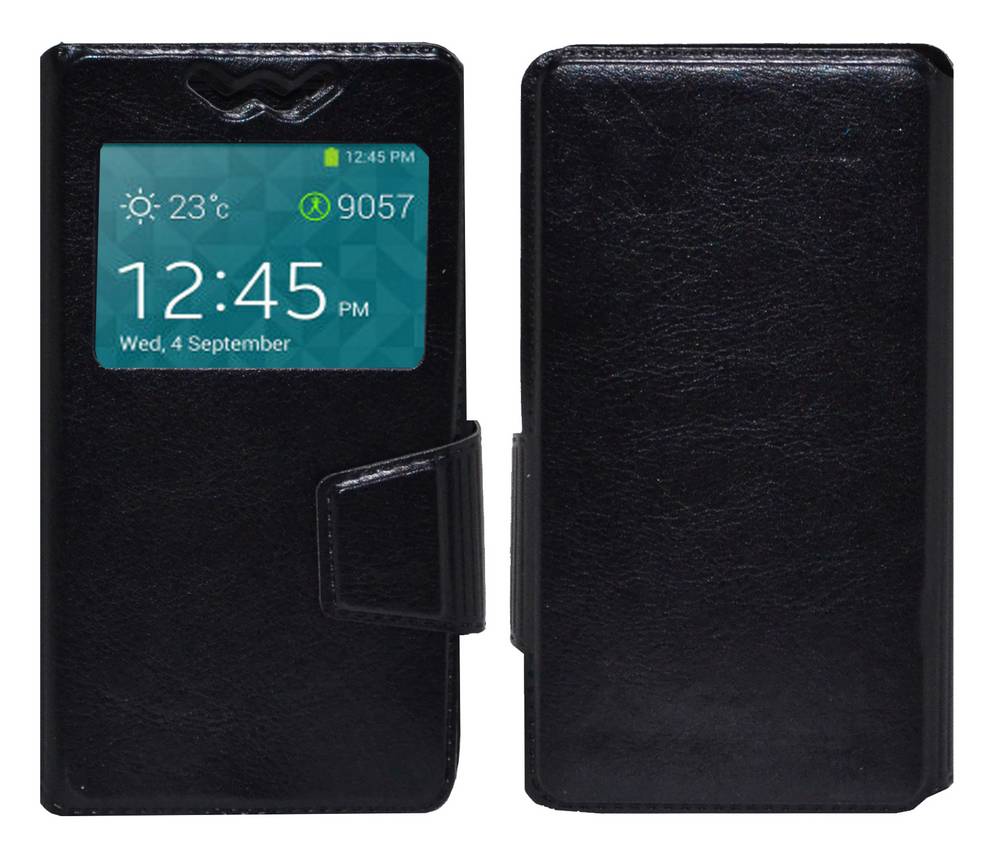 Θήκη Book Ancus S-View Elastic Universal για Smartphone 4.9" - 5.2" με Παράθυρο Μαύρη
