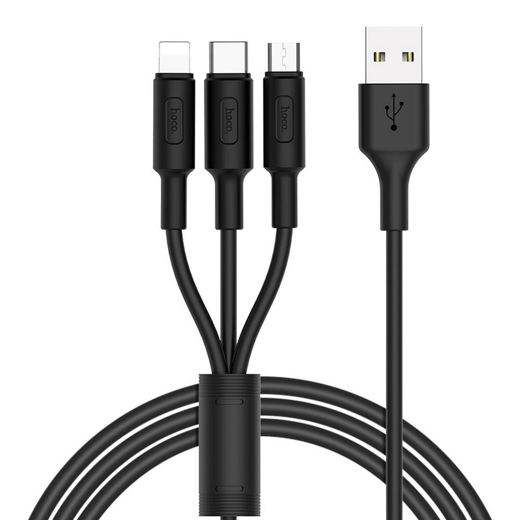 Καλώδιο σύνδεσης Hoco X25 3 σε 1 Fast Charging USB σε Micro-USB, Lightning, Type-C Μαύρο 1m