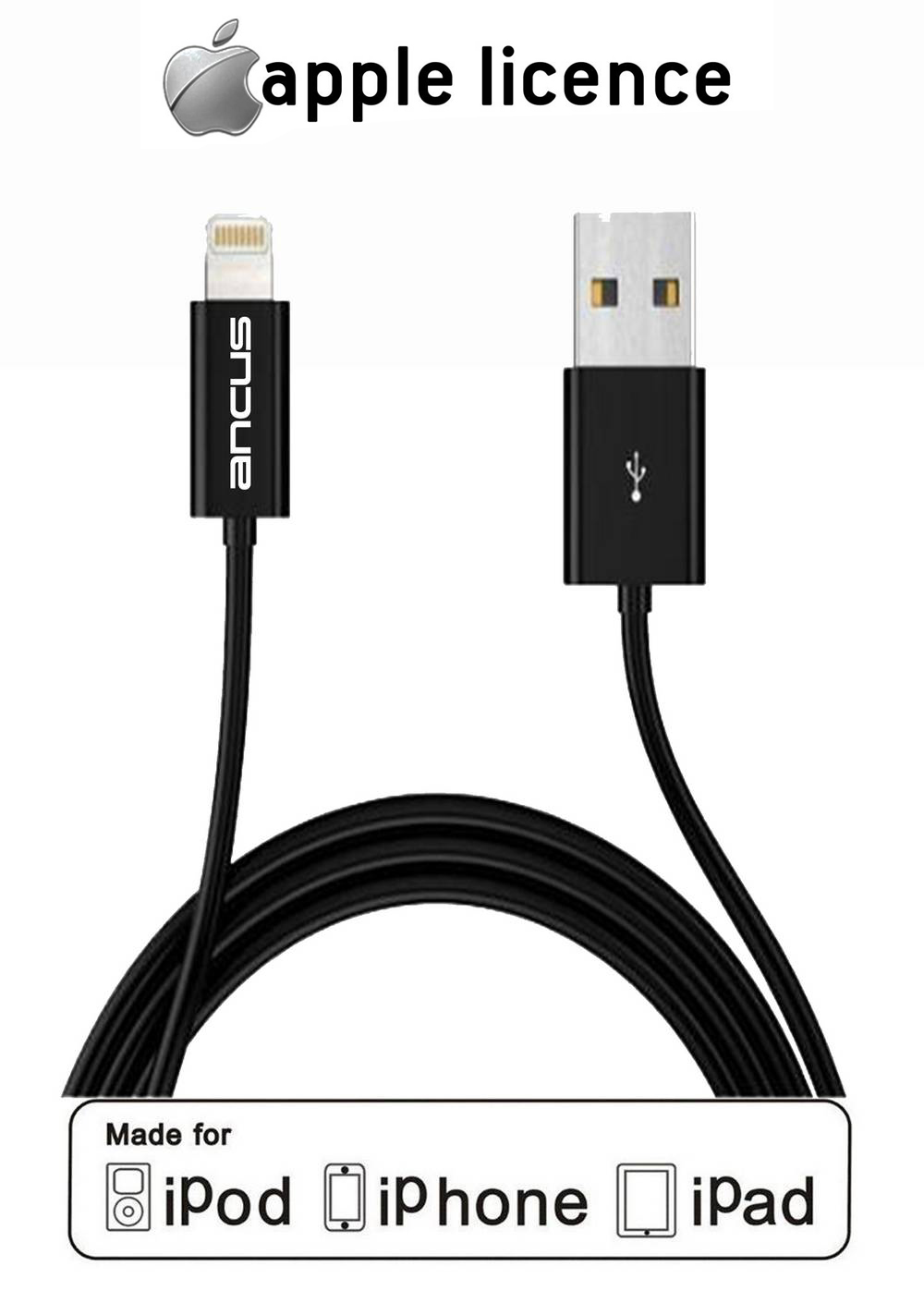 Καλώδιο σύνδεσης Ancus για iPhone/iPad/iPod Lightning Μαύρο Apple Certified MFI (Συμβατό με όλες τις Αναβαθμίσεις iOS)