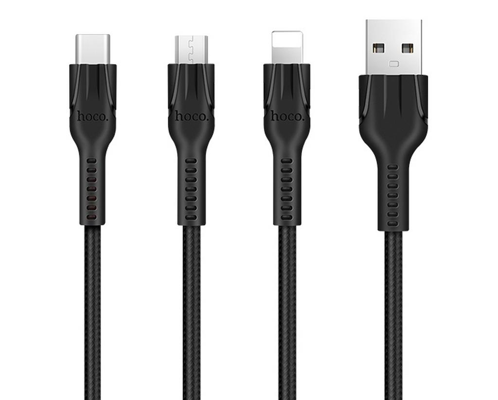 Καλώδιο σύνδεσης Hoco U31 Benay 3 σε 1 USB σε Micro-USB, Lightning, Type-C Μαύρο 1,2μ.