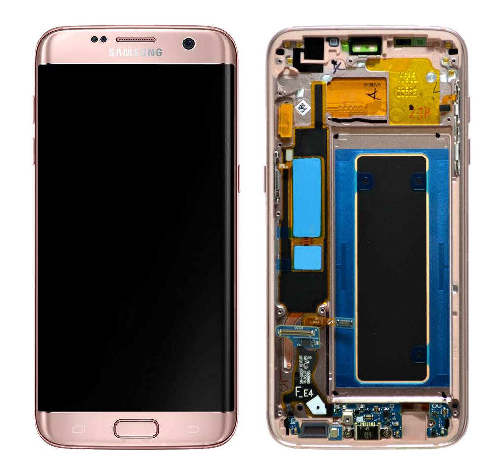 Γνήσια Οθόνη & Μηχανισμός Αφής Samsung SM-G935F Galaxy S7 Edge Χρυσαφί Ρόζ με Πλαίσιο και Επαφή Φόρτισης GH97-18533E