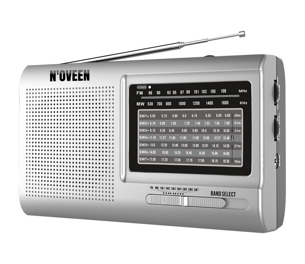 Φορητό Ραδιόφωνο N'oveen PR651 2W Ασημί με 9 Ραδιοφωνικές Ζώνες και Τροφοδοσία Ρεύματος και Μπαταρίας